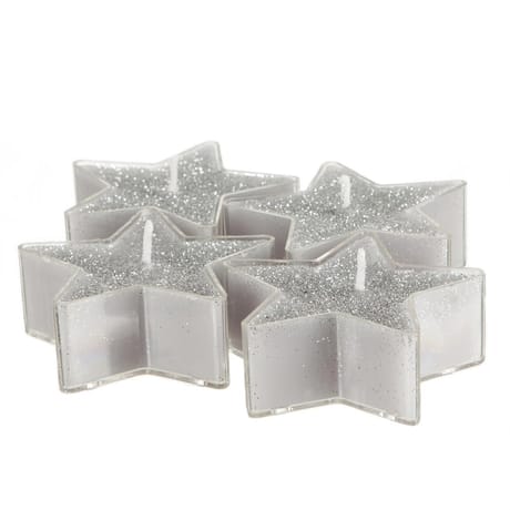 Bougies étoiles paillettes argent x4 24g