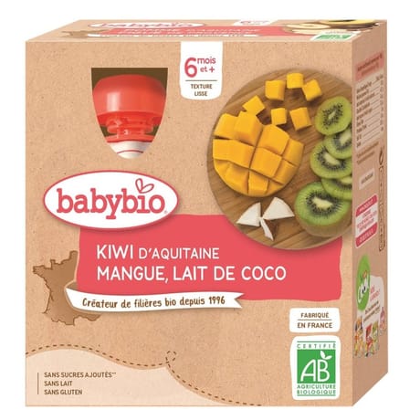 Babybio gourde kiwi d'aquitaine mangue coco 4x90g dès 6 mois