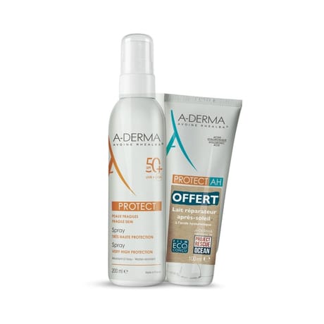 Aderma spray très haute protection spf 50+ et lait réparateur après-soleil 200ml