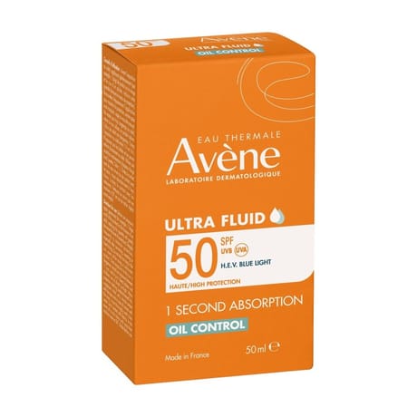 Avene solaires ultra fluide oil control matifiant spf50 uvb uva lumière bleue 50ml