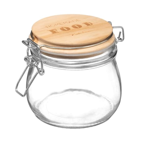 Bocal en verre avec couvercle en bois 0.5 L "wording"