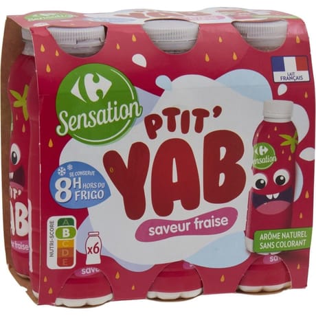 Carrefour sensation yaourt à boire saveur fraise 6x180g