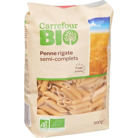 Carrefour bio pâtes semi-complets penne rigate bio 500g