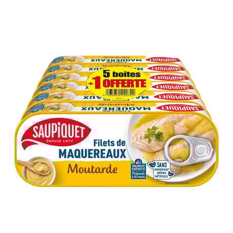Saupiquet filets de maquereaux à la moutarde 169gx6 offre spéciale 1014g