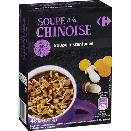 Carrefour soupe déshydratée à la chinoise les 3 sachets de 16g