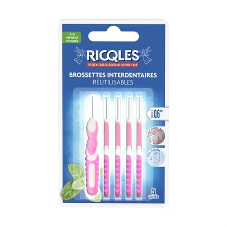 Ricqles brossettes interdentaires réutilisables 0.6 mm 5 unités