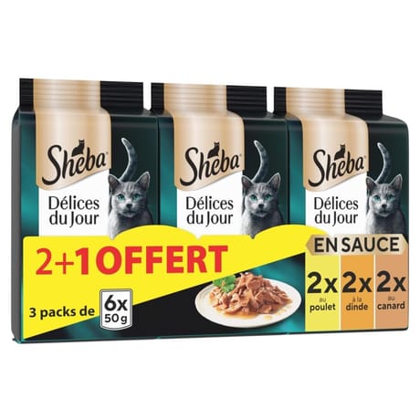 Sheba délice du jour sachets fraicheur en sauce à la volaille 6x50g 2+1 oft