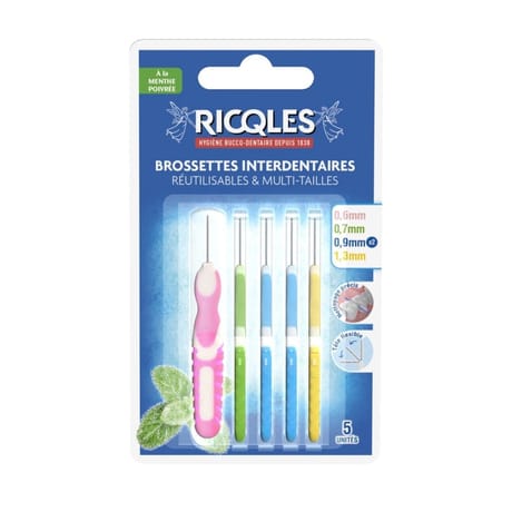Ricqles brossettes interdentaires réutilisables multi-tailles 5 unités
