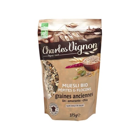 Charles Vignon muesli bio pépites & flocons graines anciennes 375g