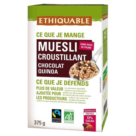 Ethiquable muesli croquant eclats cacao et cajou bio 375g