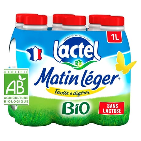 Lactel lait uhh bio matin léger entier sans lactose bp 6x1l