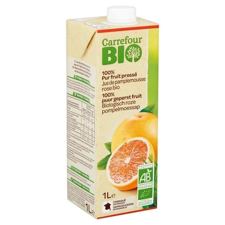 Carrefour bio pur jus de pamplemousse rose 100% 1l