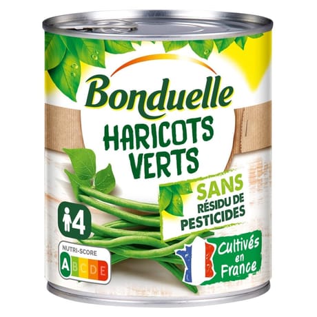 Bonduelle haricots verts extra fin sans résidu de pesticides 4/4 440g