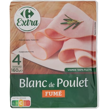 Carrefour Extra blanc de poulet fumé 4 tranches 160g