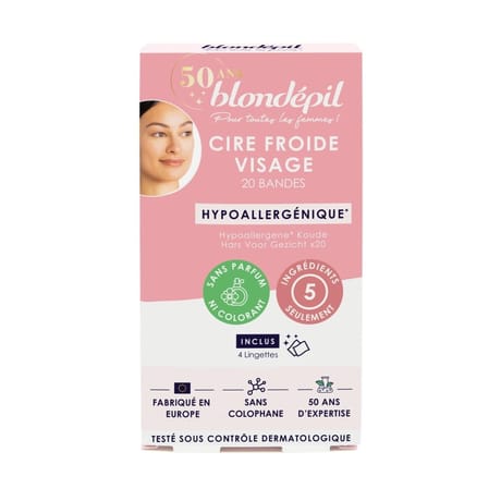 Blondépil cire froide hypoallérgénique visage 20 bandes