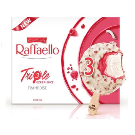 Raffaello 3 bâtonnets glace saveur noix de coco sauce framboise 138g