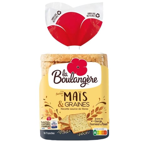 La Boulangère pain de mie grandes tranches maïs et graines 500g