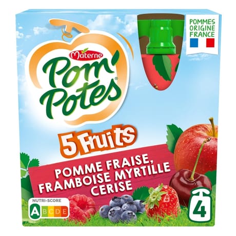 Pom'Potes compotes gourdes 5 fruits rouges 4x90g