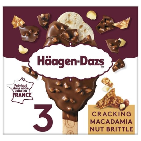 Haagen-Dazs 3 bâtonnets cracking macadamia nut brittle 201g