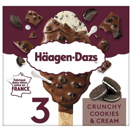Haagen-Dazs 3 bâtonnets crunchy cookies & cream 192g