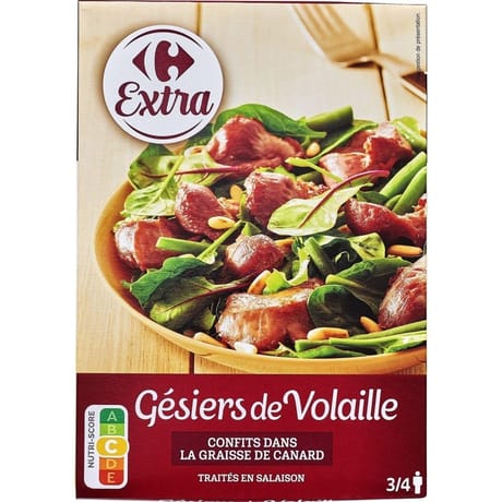 Carrefour extra gesiers de volaille confit dans la graisse de canard 300g
