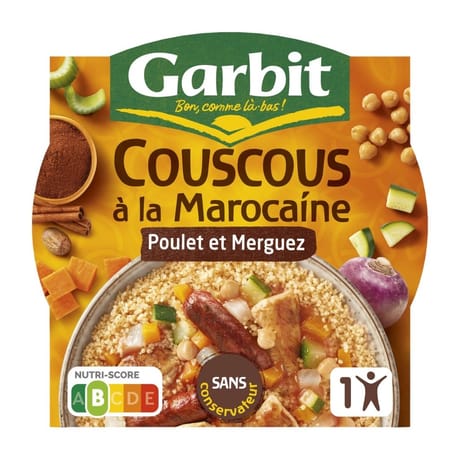 Garbit couscous à la marocaine poulet merguez aux épices cuisinées - assiette micro-ondes 285g
