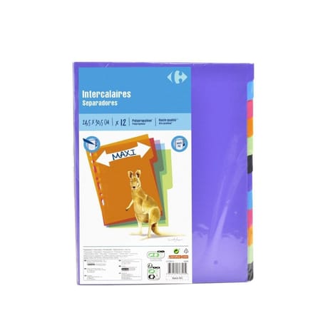 Carrefour intercalaires 12 positions A4 24,5x30,5cm plastique