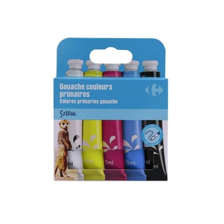 Carrefour gouache 5 tubes couleurs primaires