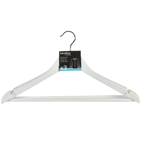 Carrefour home lot de 3 cintres bois blanc
