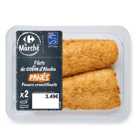 Filets de colin d'Alaska MSC panés CARREFOUR LE MARCHE la barquette de 2 - 220g