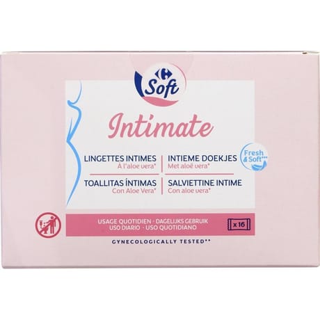 Carrefour soft intimate lingettes intimes individuelles x16