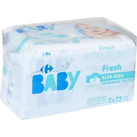 Carrefour baby lingettes bébé fresh aloé vera 2x72