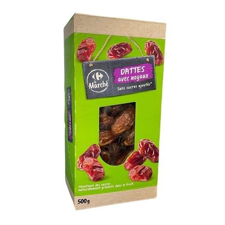 Dattes deglet nour avec noyau rehydratees coffret 500g Carrefour