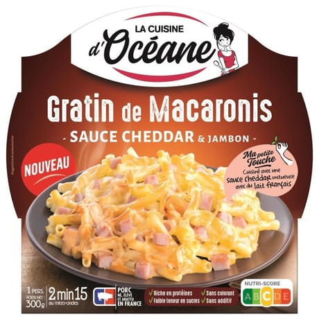 La cuisine d'oceane gratin de macaronis sauce cheddar et jambon 300g