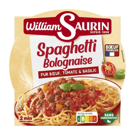 William saurin spaghetti bolognaise pur boeuf tomate et basilic 300g