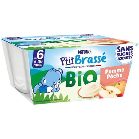 Nestlé p'tit brassé bio pomme pêche dès 6 mois 4x90g