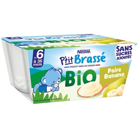 Nestlé p'tit brassé bio banane poire dès 6 mois 4x90g