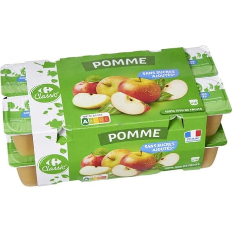 Carrefour classic compote de pomme sans sucre ajouté 16x100g