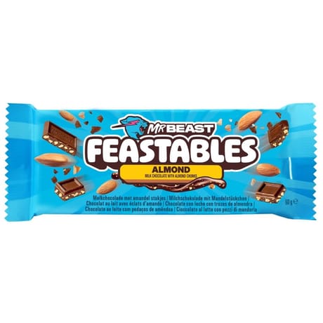 Mr beast feastables tablette chocolat au lait avec éclats d'amandes - 60G