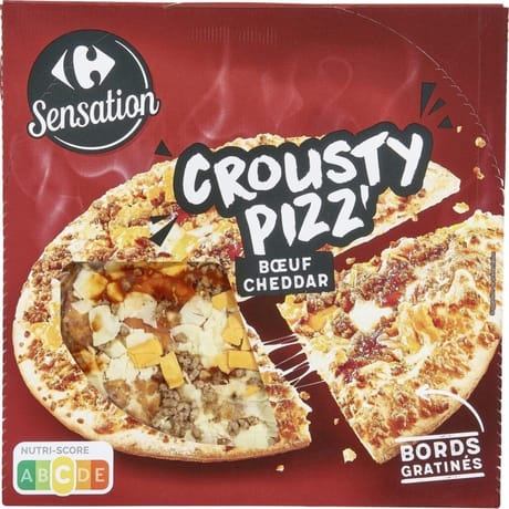 Carrefour sensation crousty pizz' boeuf cheddar 530g