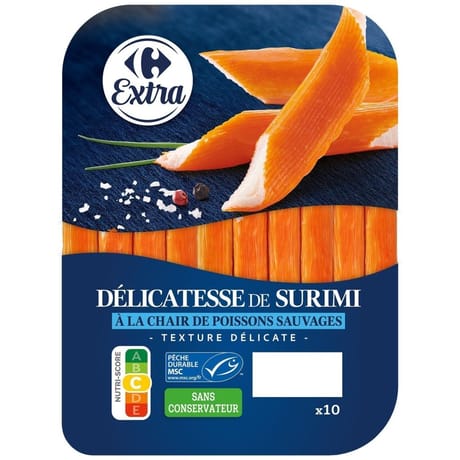 Carrefour extra 10 bâtonnets de surimi texture délicate 156g