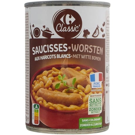 Carrefour classic' plat cuisiné saucisses haricots blancs 420g