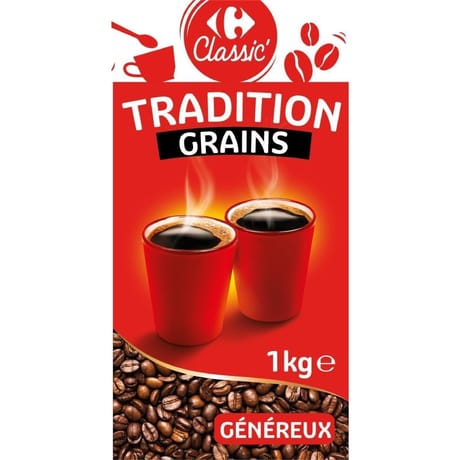 Carrefour classic' café en grains tradition - 1kg