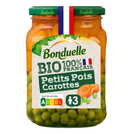 Bonduelle petits pois carottes bio 100% français 360g