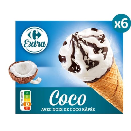 Carrefour extra 6 cônes coco 411g