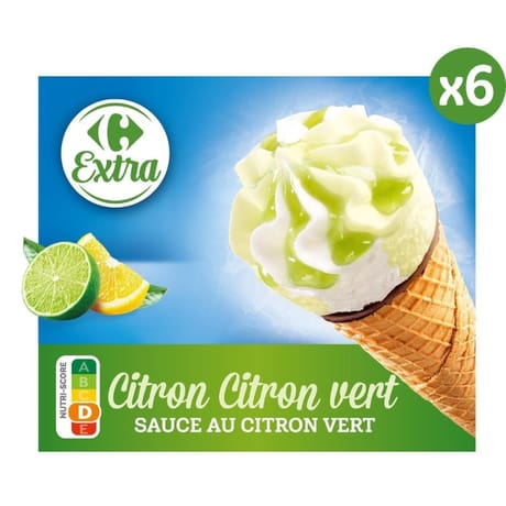 Carrefour extra 6 cônes citron / citron vert 444g