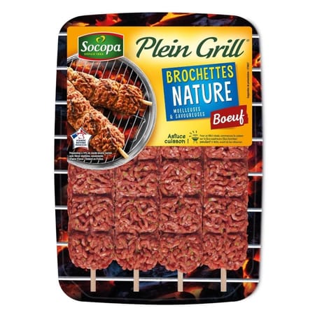 Brochette plein grill au boeuf nature 100g x4 Socopa