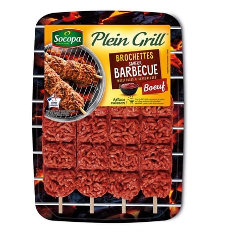 Brochette plein grill au boeuf saveur barbecue x4 400g Socopa