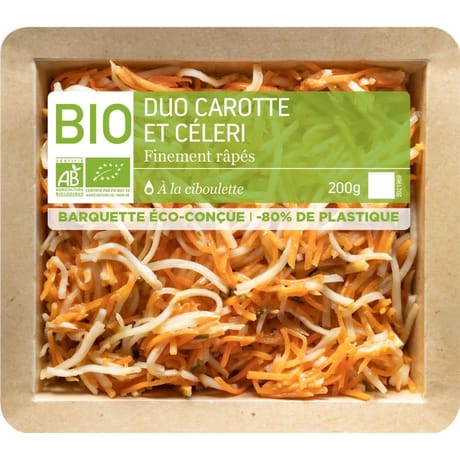 Duo carottes et céleri finemenen rapés bio à la ciboulette 200g