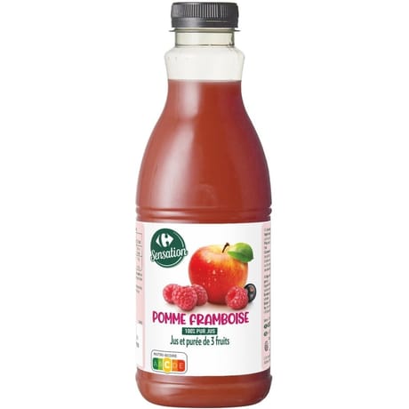 Carrefour sensation jus pomme framboise 90cl